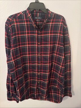 Zara Plaid Button-Down Shirt with Mandarine Collar